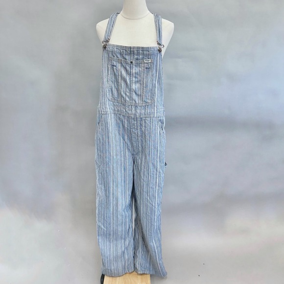 Wrangler‎ Striped Straight Leg Overalls Blue White Classic Workwear Style Medium - Picture 3 of 16